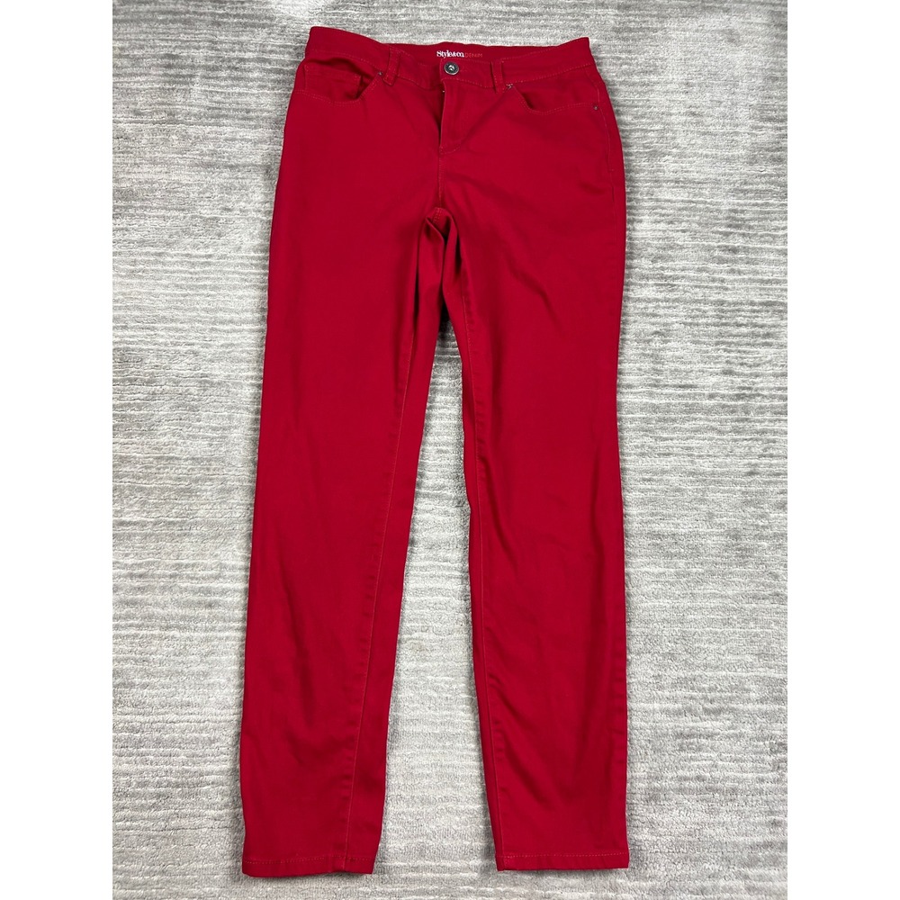 Style & Co Jeans Womens 8 Red Curvy Skinny Leg Stretch Denim 5-Pocket Pants